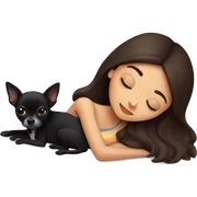 brunette Sleeping beauty girl with black chihuahua  sticker