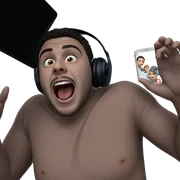 boy with phone and expression sticker