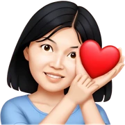 Asian girl medium length hair heart hands sticker