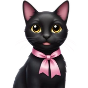 Black cat wearing a pastel pink bow sticker