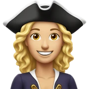 smiling white woman with earrings wearing pirate hat sticker