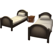 Very detailed view of Enid and Wednesday’s room at Nevermore Academy both girls beds floors walls and shared window  sticker