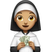 Nun with a cash sticker