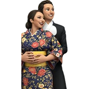 happy couple in kimono sticker