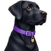 Black Labrador with purple collar sticker
