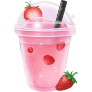 Fruit Bubble Tea "A pastel pink fruit-flavored bubble tea in a transparent cup, with glowing slices of strawberries and floating pearls that shimmer with a faint magical glow." sticker