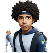 afro haired boy with backpack sticker