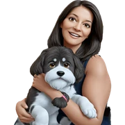 smiling girl with dog indoors sticker