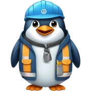 a blue penguin wearing workwears sticker