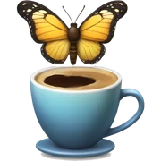 A butterfly holding a coffee sticker