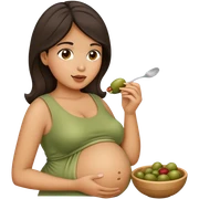Pregnant Latina eating sticker