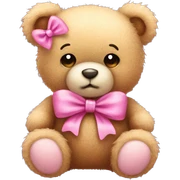 Fuzzy teddy bear wearing a pink bow sticker