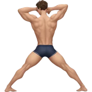 Jacob Elordi in a jock, backwards view, stretching glutes sticker
