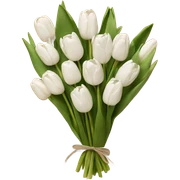 White tulips bouquet in craft paper sticker