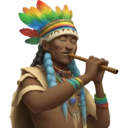 Shaman playing flute under a rainbow  sticker