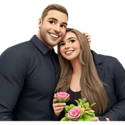 smiling couple with flower sticker