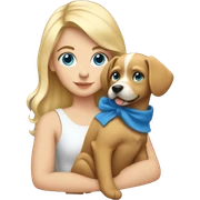 Blonde girl with blue eyes holding a dog sticker