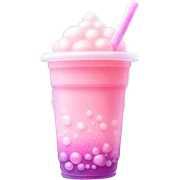 Gradient Bubble Tea "A pastel pink bubble tea with a dreamy gradient from pink to white, sparkling tapioca pearls at the bottom, and a soft glowing straw with light trails." sticker