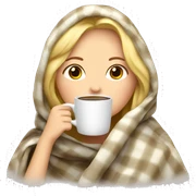 Blonde girl inside a blanket sipping coffee eyes closed sticker