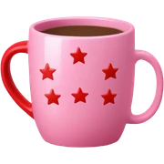 Pink ceramic coffee mug with mini red stars and red handle sticker