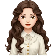 Brunette with long wavy  hair in  white vintage  sticker