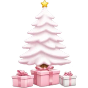 Light pink Christmas gifts under a white Christmas tree  sticker