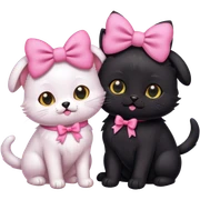 Dog with a black cat and pink bows on their heads  sticker