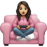 White girl with dark hair wrapped up in a blanket sitting on a couch with a pink gaming controller in her hands sticker