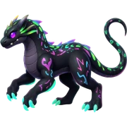 Rare realistic black-scaled neon-glowing bioluminescent edgy badass epic pretty beautiful handsome gorgeous aesthetic colorful vibrant Vernid-Trico-Amaura-species-Fakemon-creature by LiLaiRa, 4 legs, 1 tail, random markings, (full body) sticker