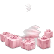 Light pink Christmas gifts under a white Christmas tree  sticker