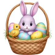 Pastel bunny in a basket of Easter eggs and a little yellow chic sticker
