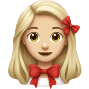 Ash blonde girl with long hair and brown eyes with a yorkshire dog which has a red bow on head sticker
