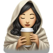 asian girl inside a blanket sipping coffee eyes closed sticker
