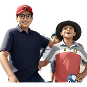 boys smiling outdoors in hats sticker