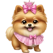 Pomeranian dog with pink bow and cute princess outfit  sticker