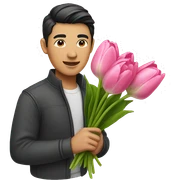 Asian guy holding pink tulip bouquet  sticker