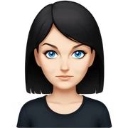 female, wearing black tshirt,  black hair sticker