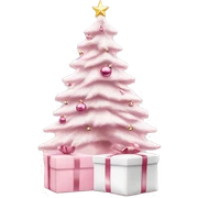 Light pink Christmas gifts under a white Christmas tree  sticker