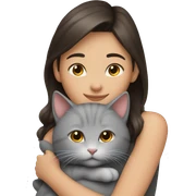 Brunette girl hugging gray cat sticker
