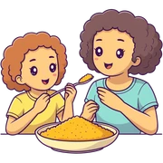 Une fille avec des cheuveux boucles mange du couscous avec son copin blanc sticker