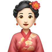 Chinese middle aged lady wear Chinese traditional dresses with a sign of agreeable gesture sticker