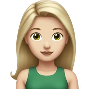 White girl white ,light brown hair, dark green eyes and pink top sticker