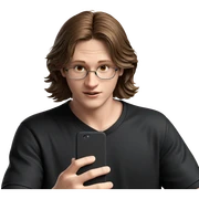 brown haired boy with phone sticker
