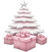 Light pink Christmas gifts under a white Christmas tree  sticker