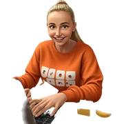 smiling girl with laptop sticker