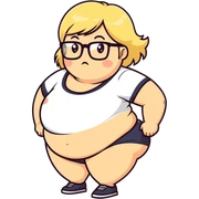 Blonde with a fat belly and big glasses farting sticker