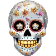Realistic single isolated decorative sugar skull with sparkling diamonds and rhinestones  sticker