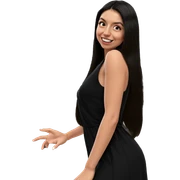 smiling girl in black dress sticker