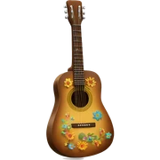 anthropomorphic hippie guitar, showing a sign of peace sticker