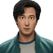 male in jacket looking ahead sticker